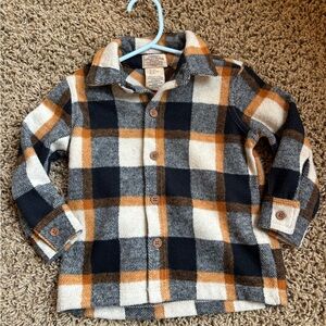 Children's Plaid Button-Up Shirt Jacket - Black, Gray & Tan